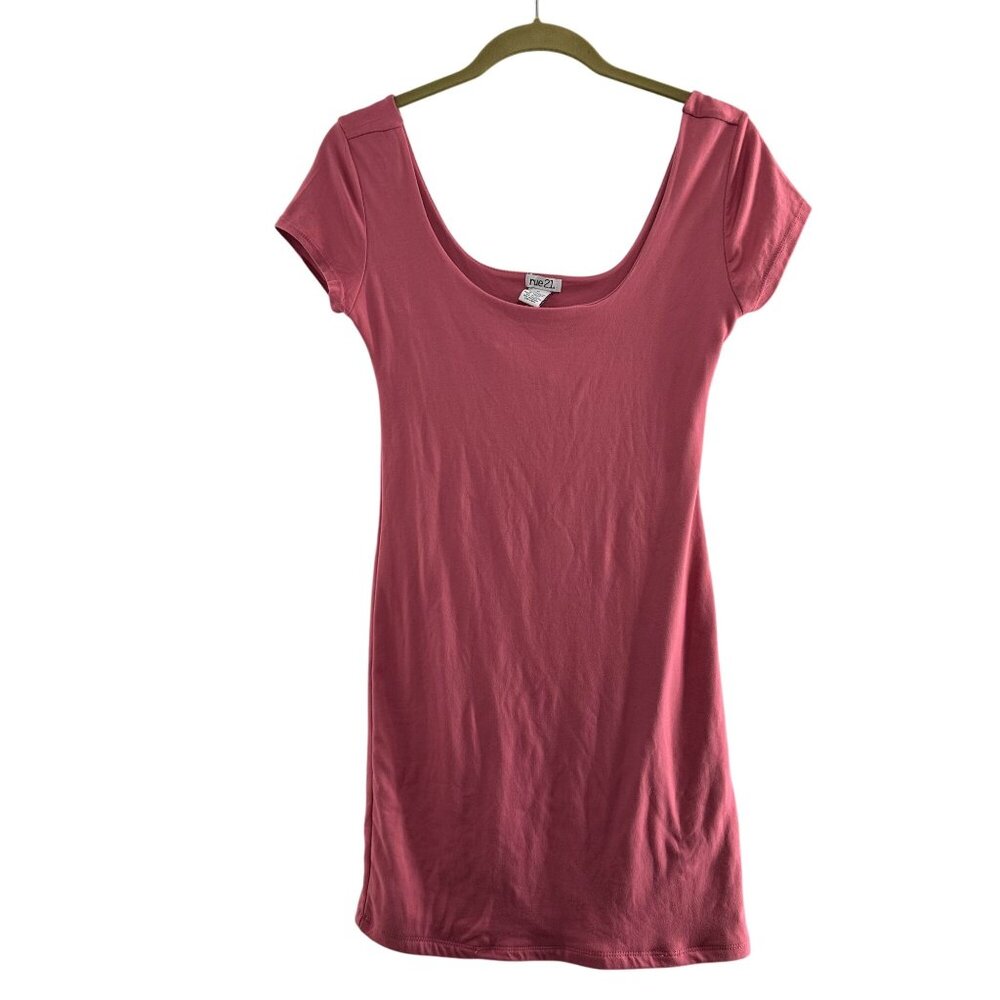 Rue21 Pink Scoop Neck‎ Short Sleeve Mini Dress M Summer Blush Stretch Boho Y2K
